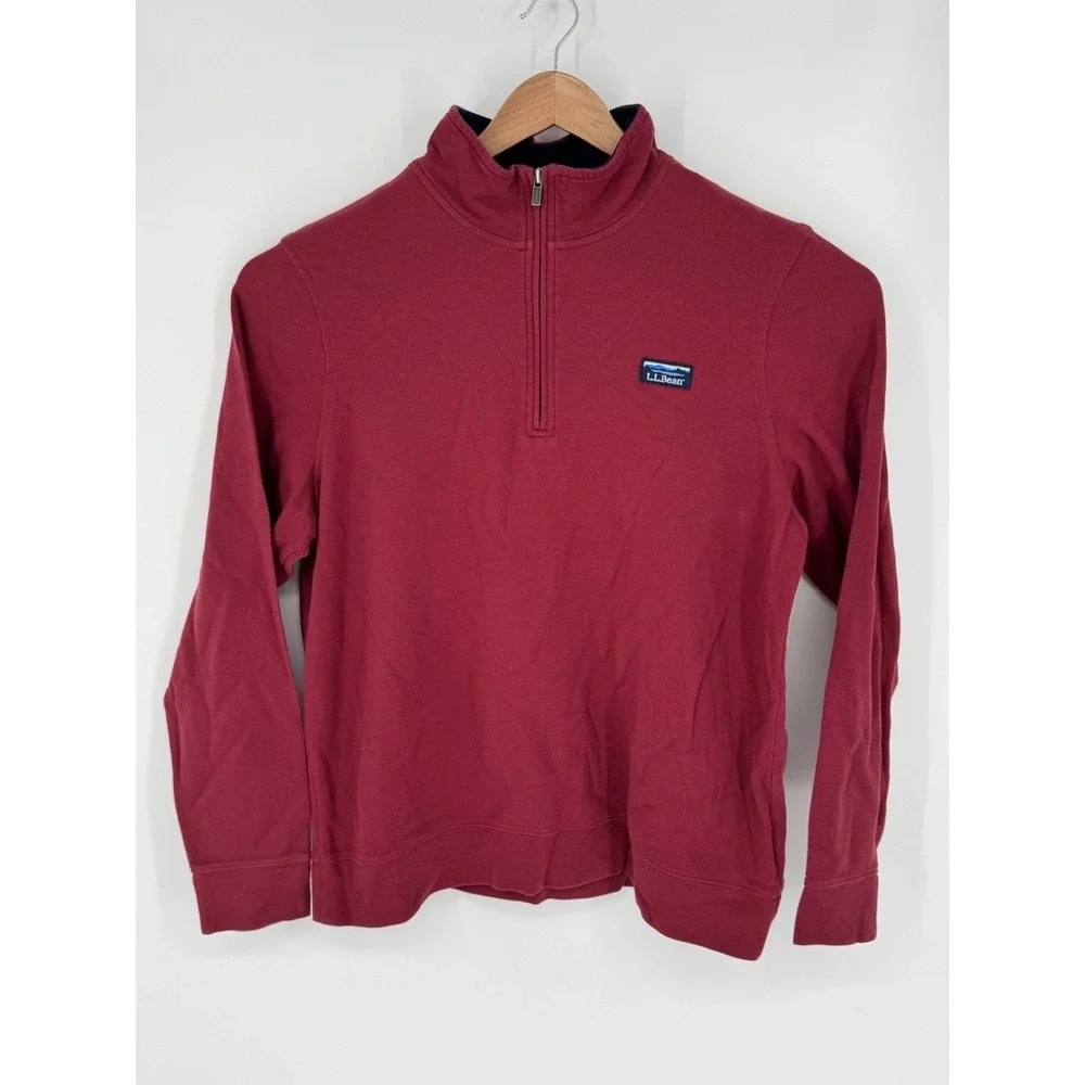 L.L Bean Mens Sz Large Traditional Fit Red 1/4 Zip Pullover Long-Sleeve Top L9